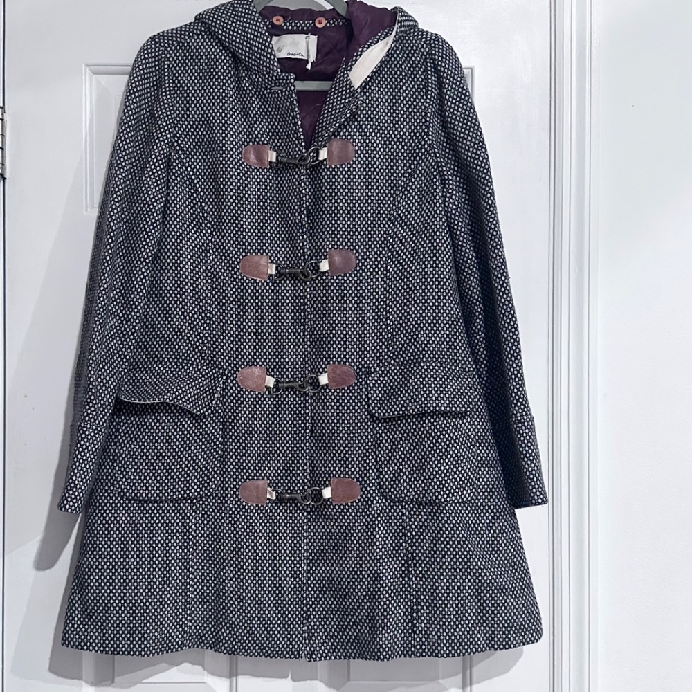 Trosiata Hooded Wool Jacket - Handcrafted Black & White Size M